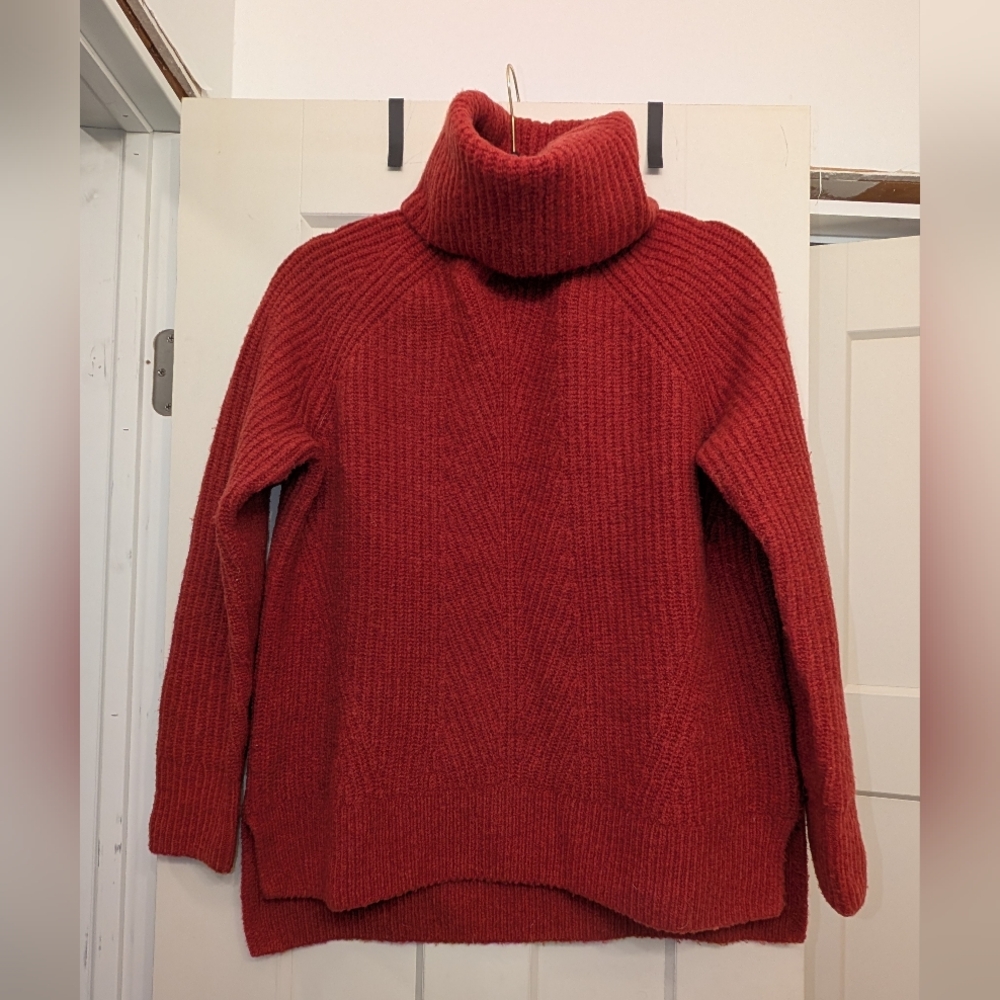 Madewell Turtleneck Ribbed Cozy Sweater - Red Orange